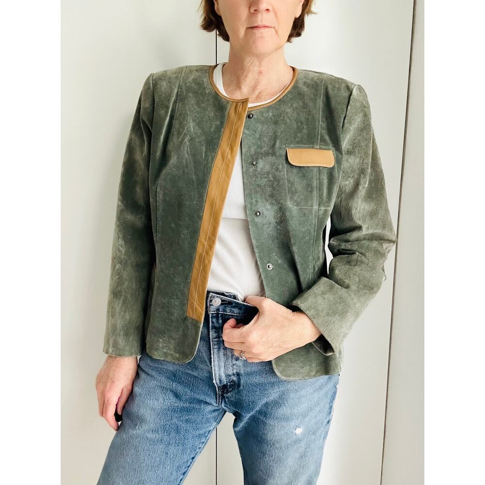 Vintage Y2K Doncaster Suede Leather Jacket Sage Green SnapChic Size M